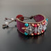 Woven Bracelet with Rose Quartz Turquoise and Striped Button Clasp