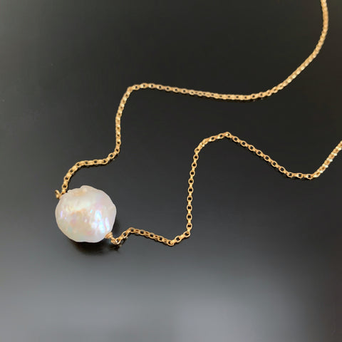 large baroque freshwater pearl necklace on gold filled rolo chain