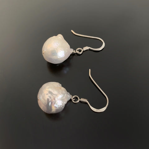 large white baroque freshwater pearl earrings in sterling silver
