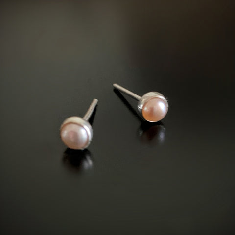 Little peach freshwater pearl and sterling silver post earrings. 