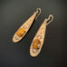 Long Golden Teardrop Earrings with Tigers Eye and Lotus Flower Motif