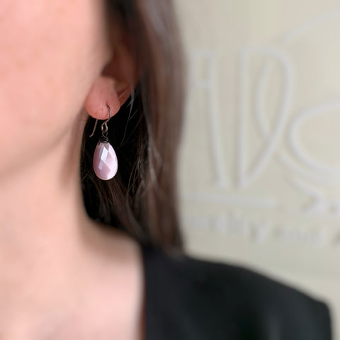 lilac purple teardrop cat's eye drop earrings
