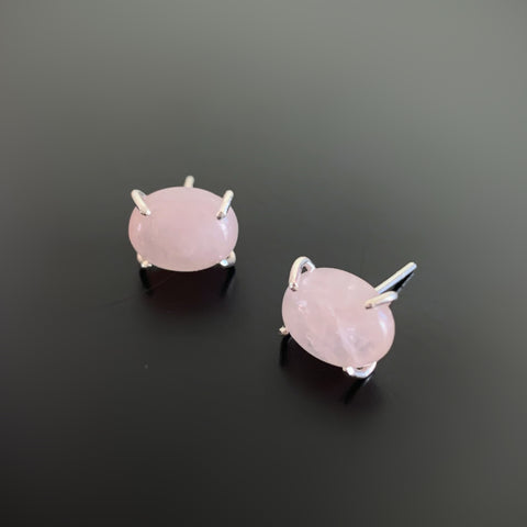 Sterling silver post earrings with rose quarts ovals.