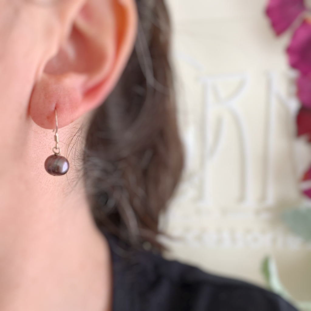 purple peacock freshwater pearl earrings