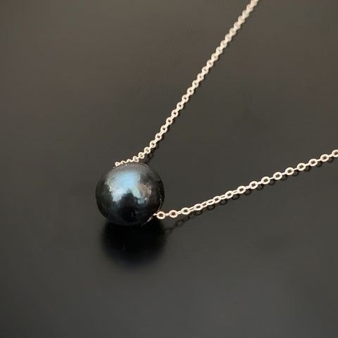 Simple Sliding teal peacock freshwater pearl sterling silver necklace