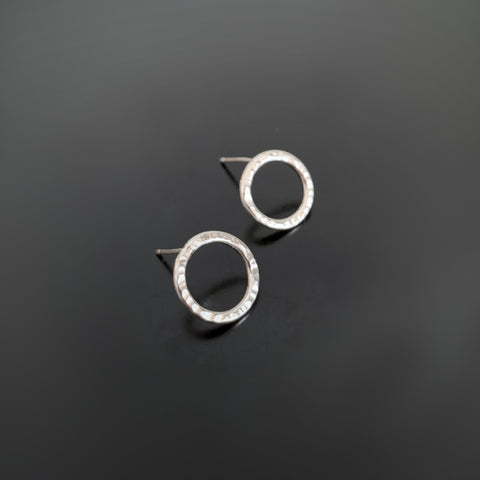 textured circle sterling silver post earrings
