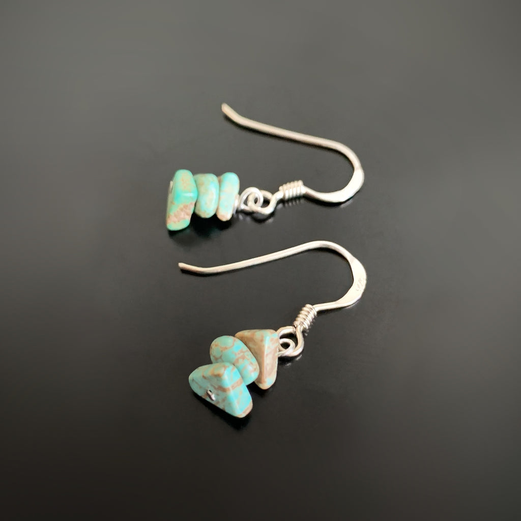 turquoise chip drop earrings in silver