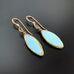 marquis shaped turquoise Czech glass earrings with gold accents