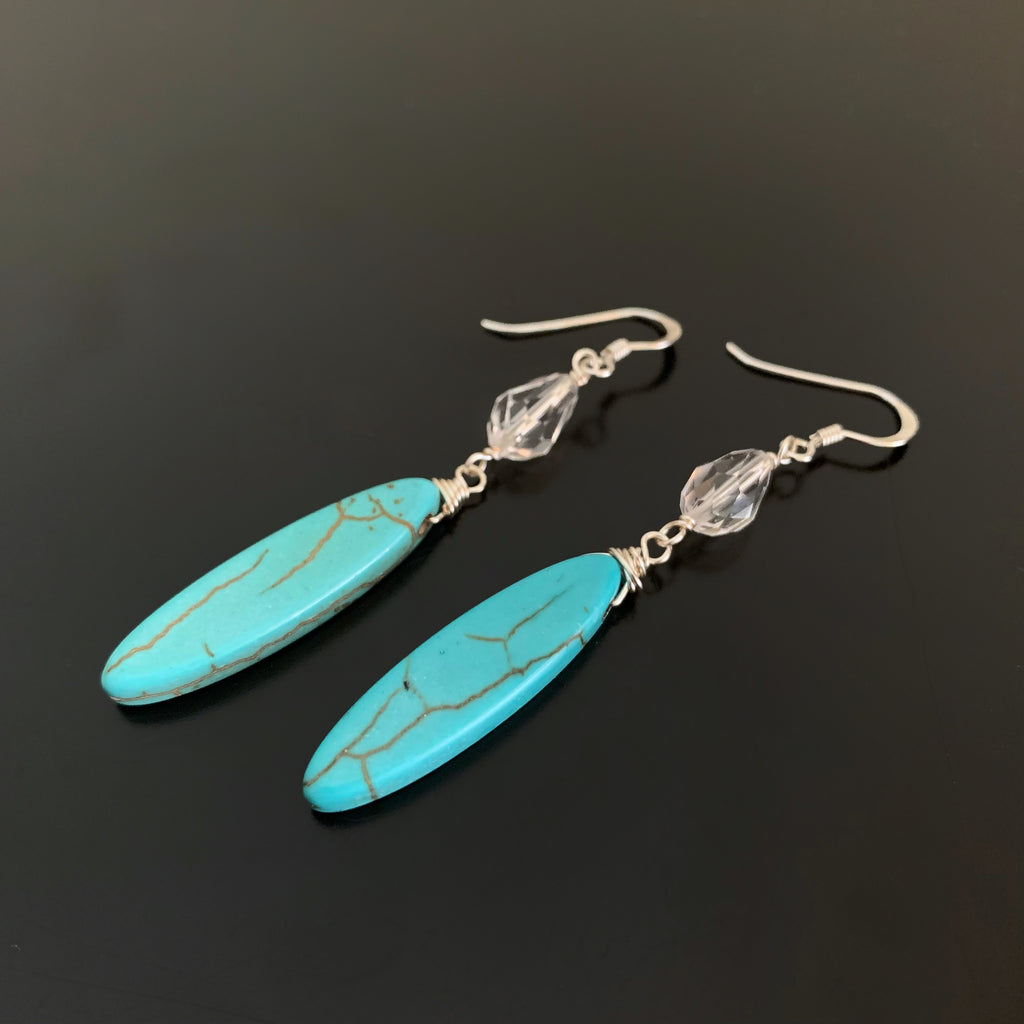 crystal and turquoise marquise shaped earrings